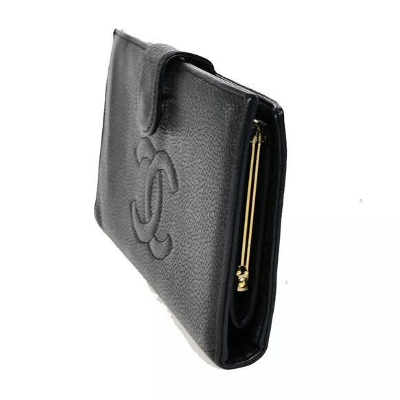 CHANEL CC Logo Long Bifold Wallet Purse Grained Calfskin Leather Black - Picture 2 of 15